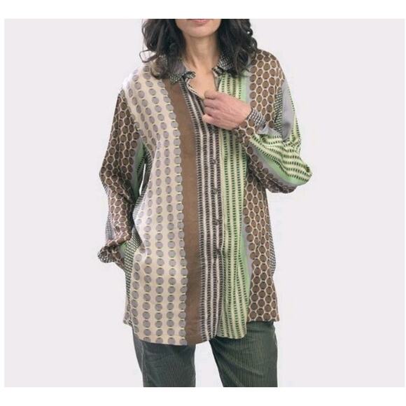 Alembika Button Up Tunic Top Size 1 US 6-8 Pistachio Long Sleeve Blouse READ DES - Picture 3 of 15